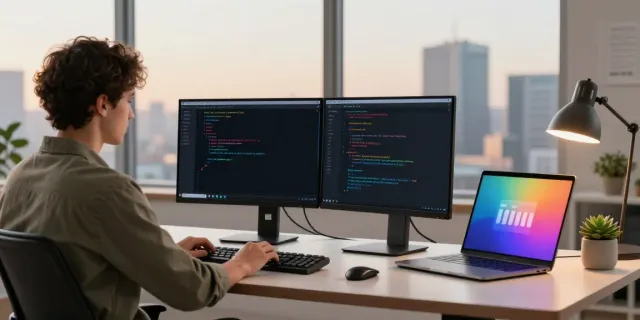 Developer using instant indexing API tools in a modern tech workspace.