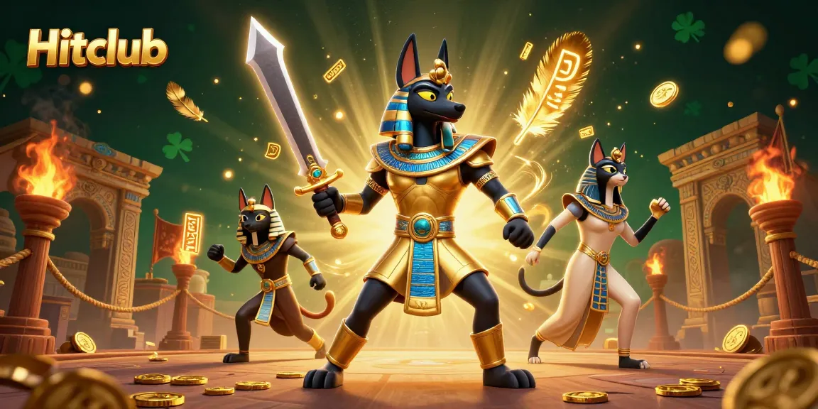 Experience thrilling excitement and odds at Hitclub with Anubis and Bastet in an energetic gaming arena.