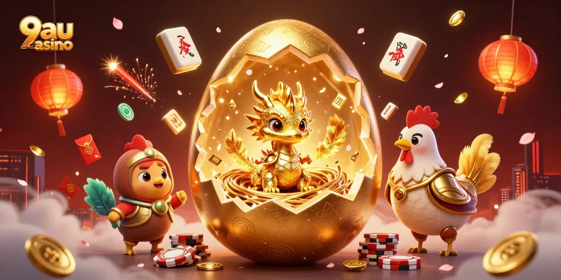 Engage with vibrant visuals at 9au casino showcasing a golden dragon and poker chips.