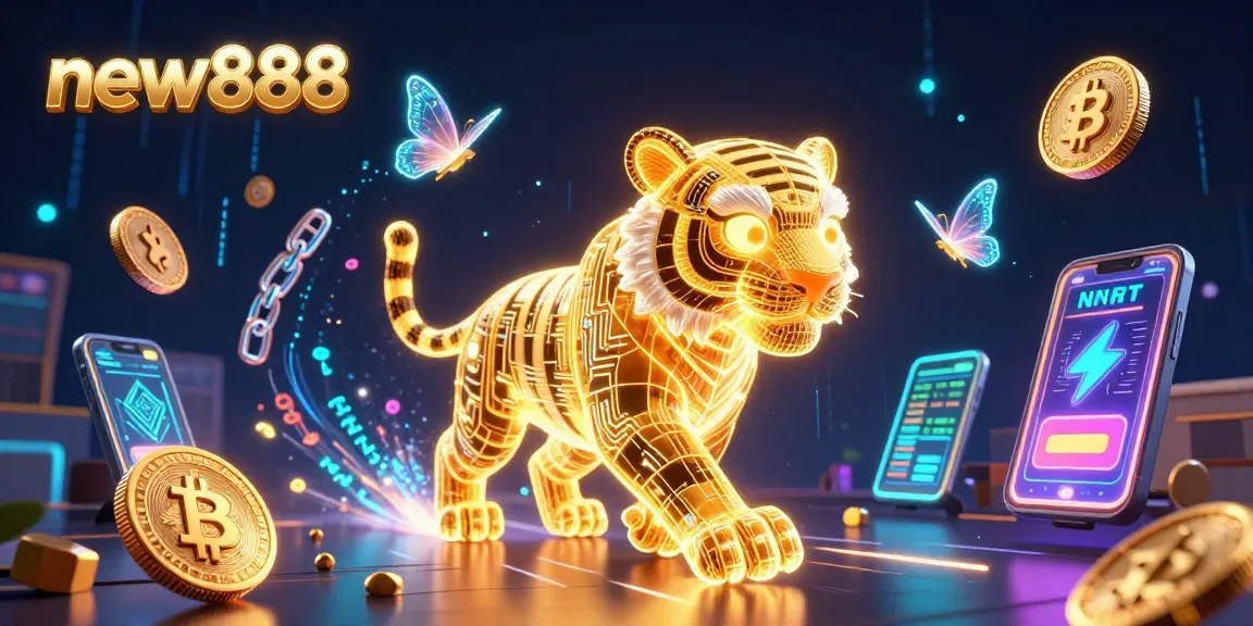 Experience thrilling gameplay with new888's dynamic casino atmosphere, featuring vibrant characters and cryptocurrency elements.