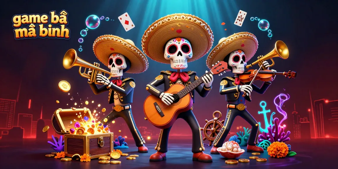 Engage in the thrilling game bài mậu binh with vivid 3D illustration of a colorful skeleton mariachi band.