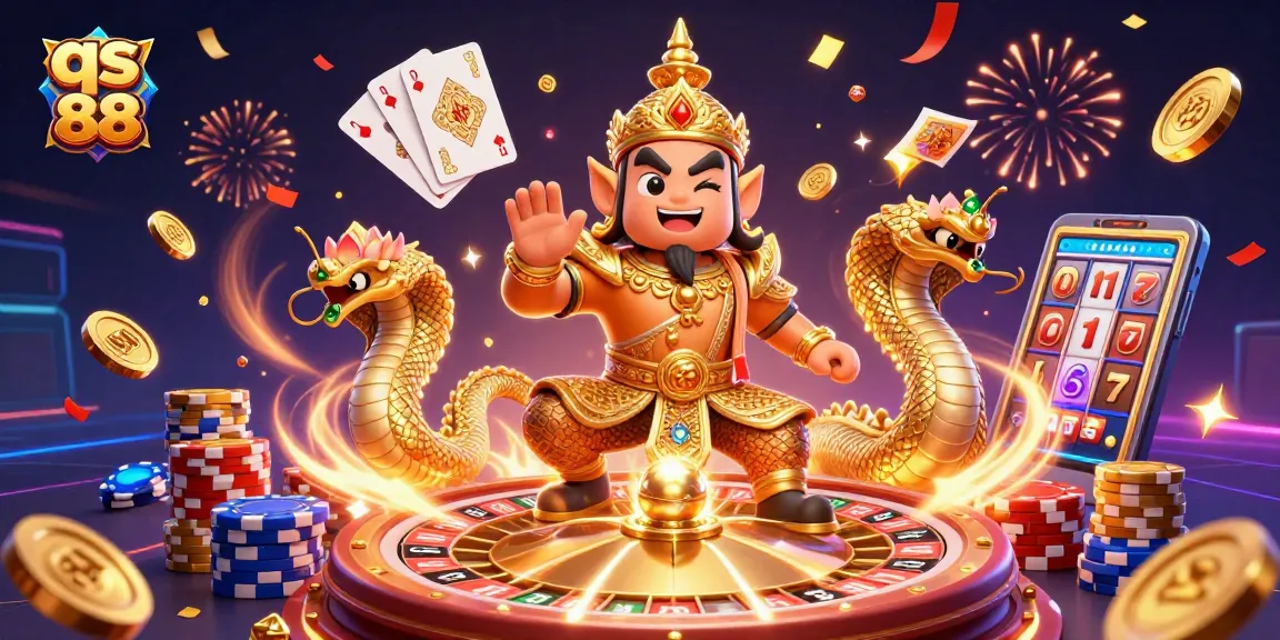 Experience thrilling moments with qs 88 as golden coins and jackpots explode in a vibrant casino scene.