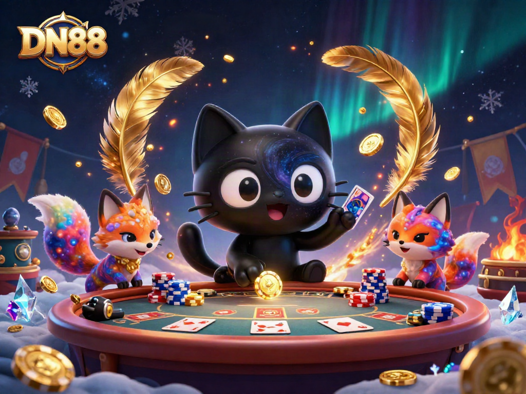 Engage with DN88 in a vibrant cosmic casino scene filled with golden chips and swirling energy.