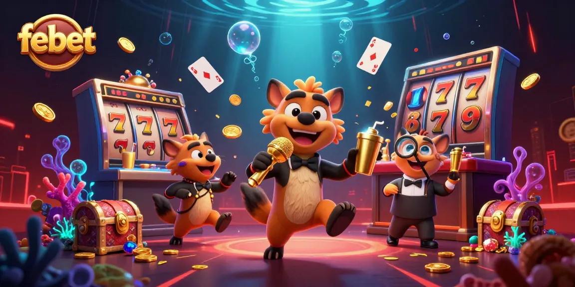 Engage in thrilling slots action at febet's vibrant comedy casino club with unique characters and treasures.