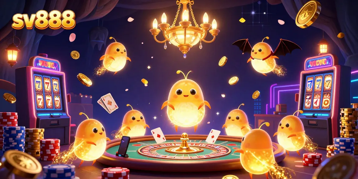 Experience thrilling gameplay with sv888 as glowworms light up a casino filled with winning symbols and vibrant colors.