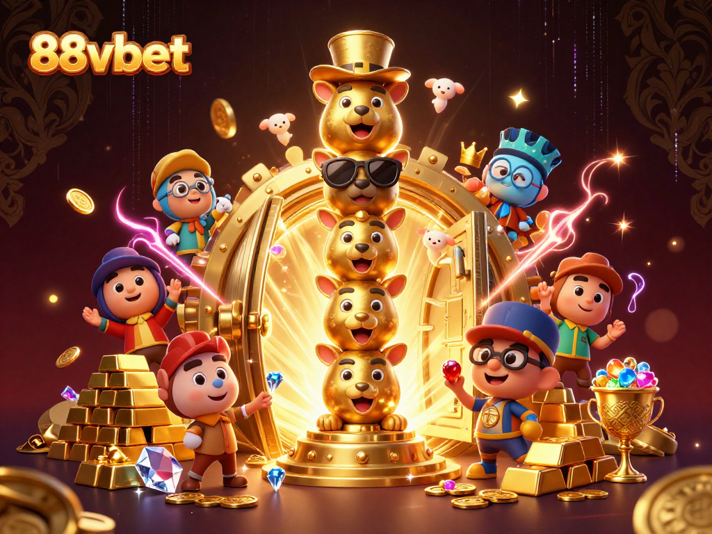 Experience winning moments with 88vbet's vibrant 3D illustration showcasing dynamic casino elements.