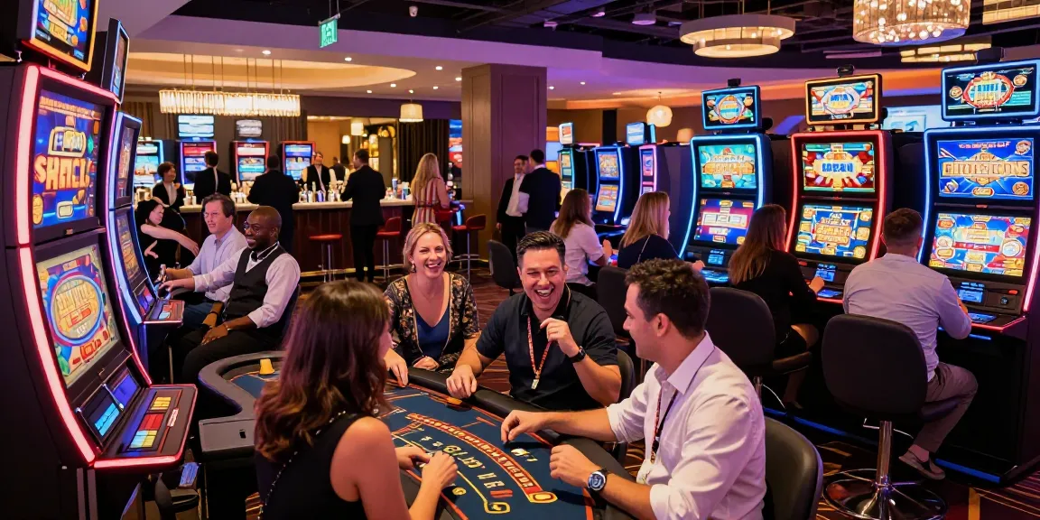 Exciting KO66 casino atmosphere with players enjoying games and vibrant lights.