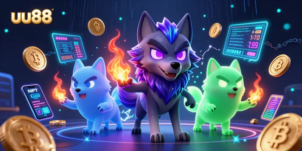 Experience thrilling wins with uu88's vibrant casino scene featuring ghostly wolves and crypto elements.