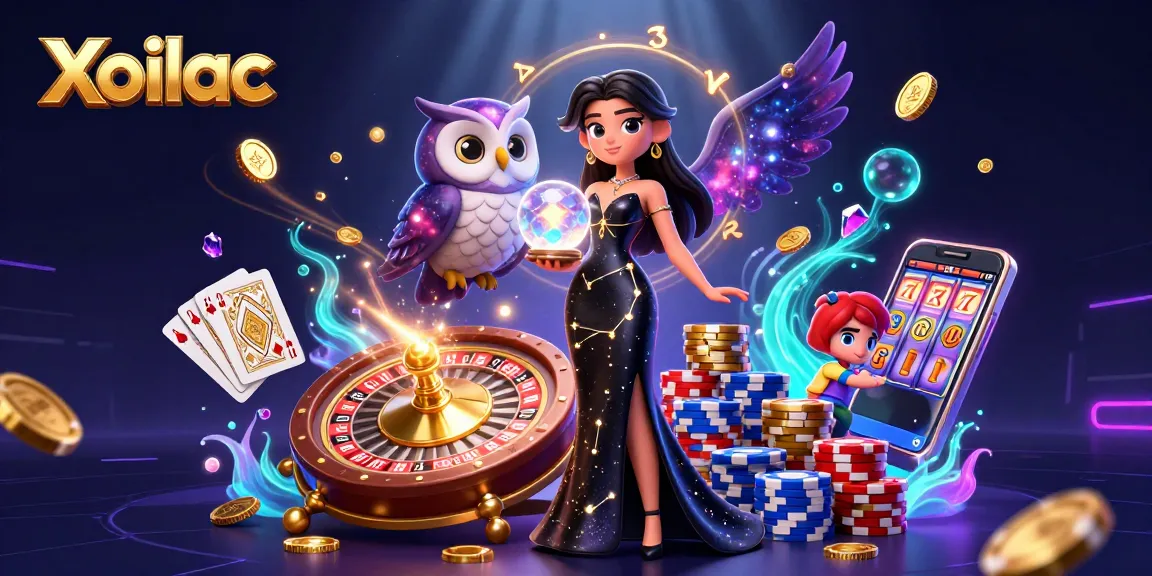Xoilac showcases a mystical scene with a woman and owl, surrounded by dynamic casino elements.