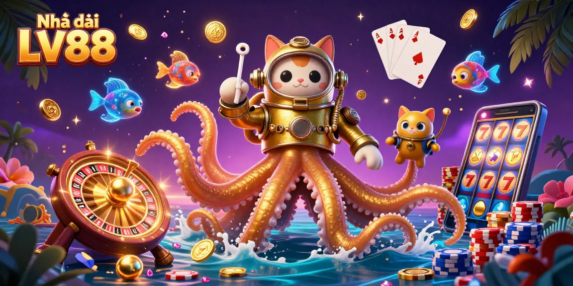 Play thrilling games at Nhà cái LV88 where a kraken and diving cat discover treasures!