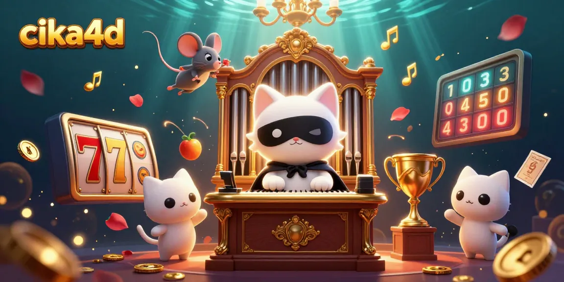 Engage with cika4d through a lively 3D casino scene featuring slot reels and animated characters.