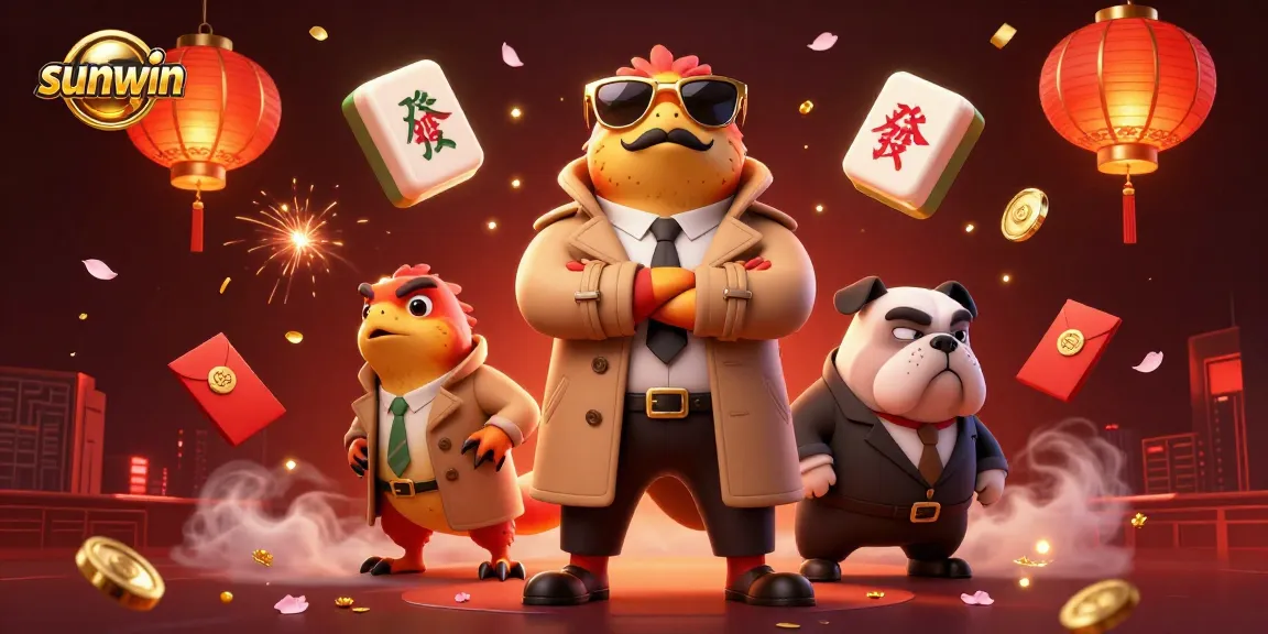 Engage with sunwin as cartoon raptors humorously attempt VIP casino entry, amidst festive gaming elements.