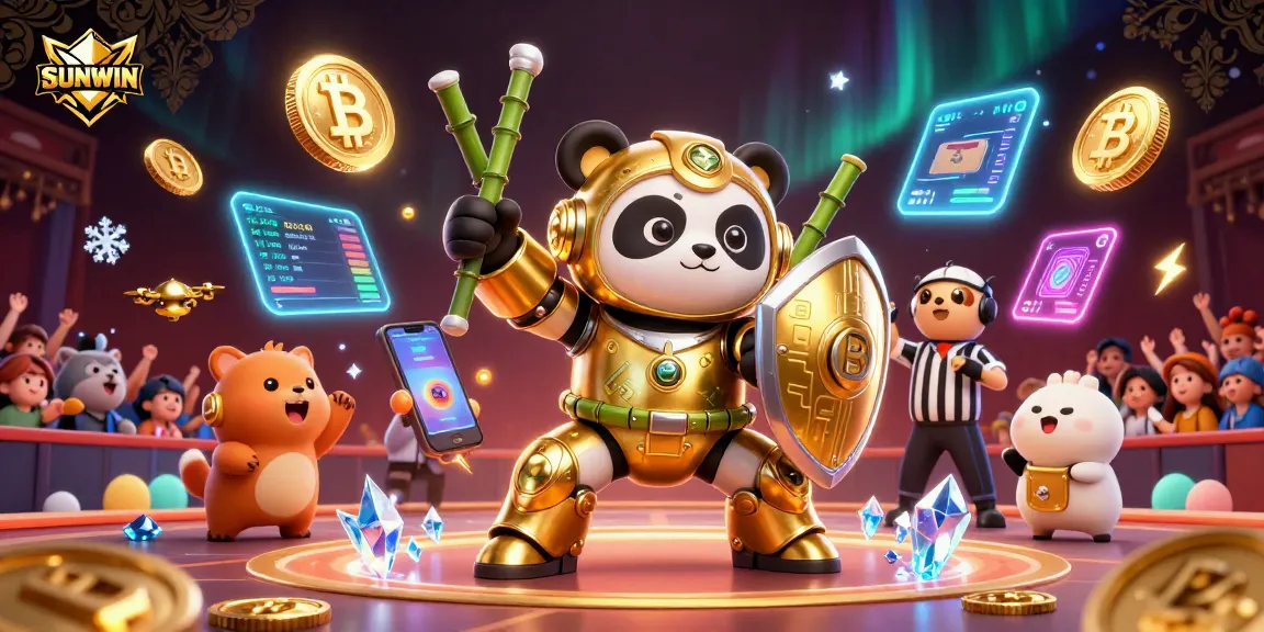 SUNWIN enhances the gambling experience by showcasing a mech-suit golden panda battling with thrilling casino elements.
