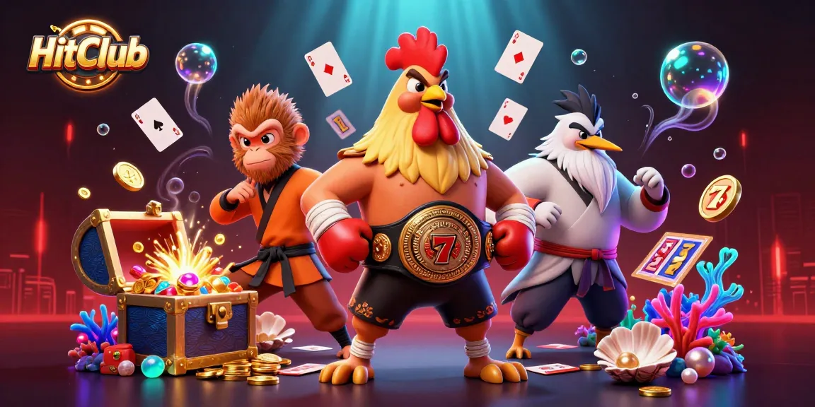 Experience thrilling gameplay at HitClub with vibrant characters amid exploding treasures and casino elements.