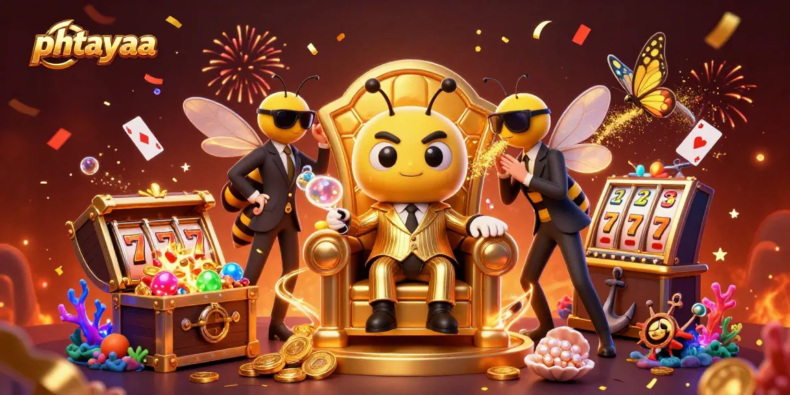 Phtayaa casino scene featuring a bumblebee mob boss and rich game elements, vibrant and dynamic.