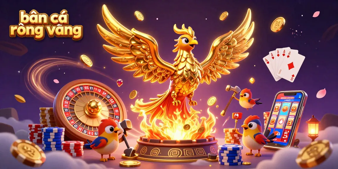 Experience thrilling action with bắn cá rồng vàng in this vibrant casino scene featuring golden phoenix and game elements.