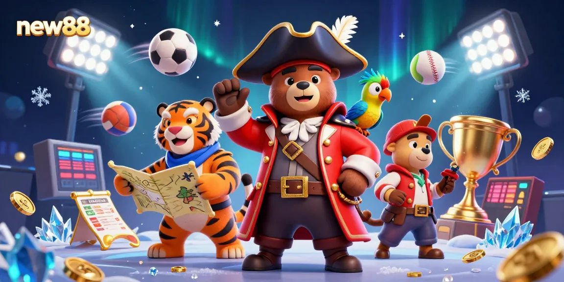 Experience the thrill of new88 with this exciting 3D casino scene featuring an adventurous pirate bear!