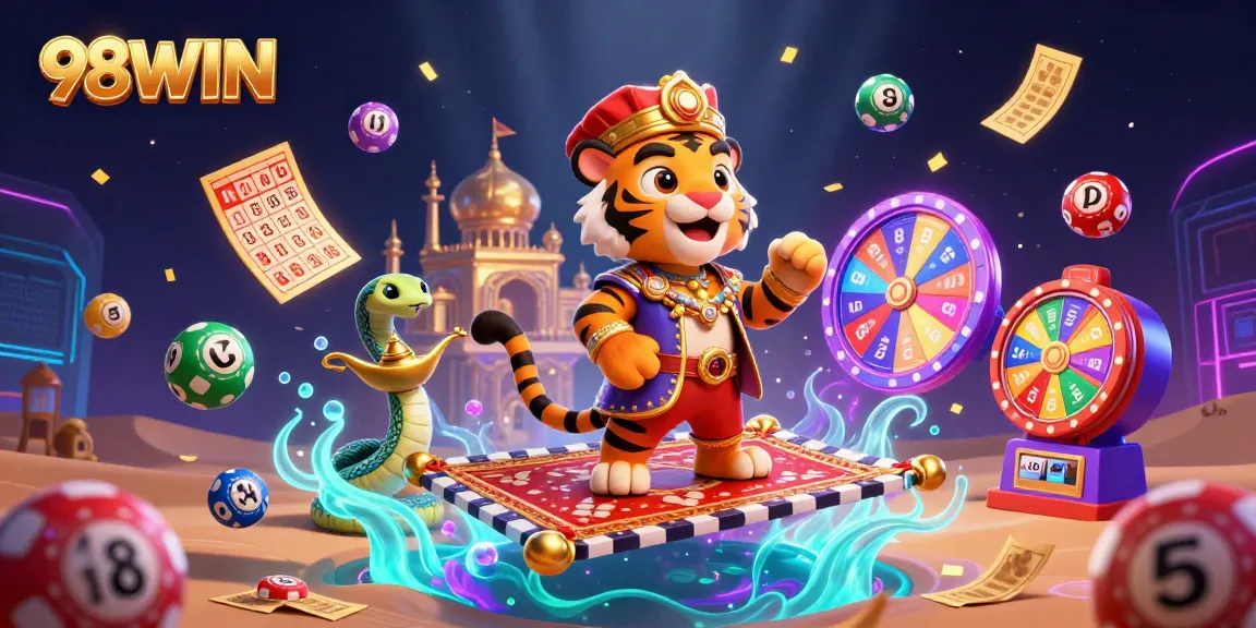 Experience vibrant gaming action with 98WIN's exciting online casino illustration.
