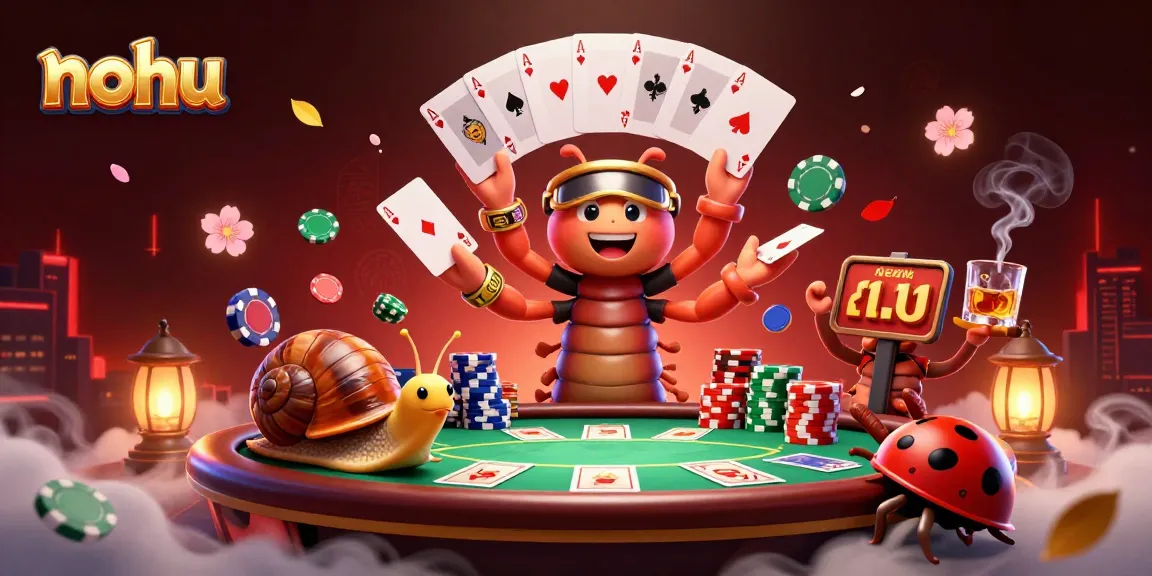 Nohu, a lively casino scene with a millipede dealer and vibrant card games full of excitement.