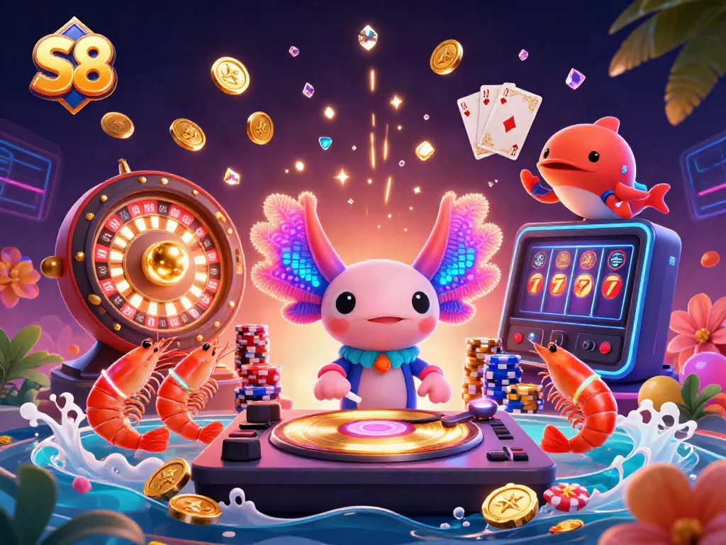 Experience S8's vibrant casino scene with glowing characters and dynamic casino elements.