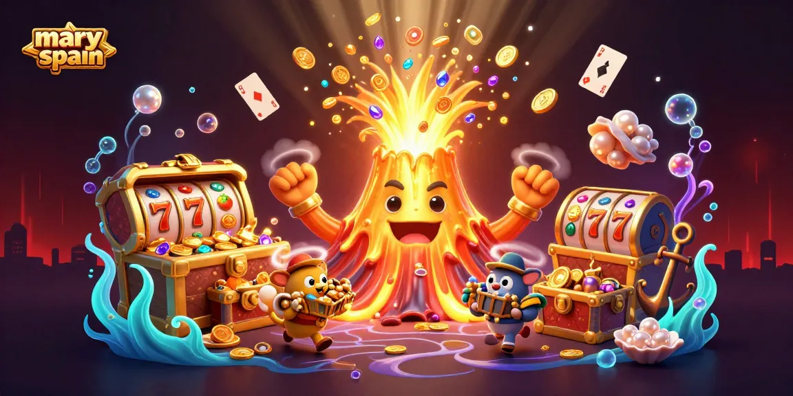 Win jackpot thrills at maryspain with this vibrant 3D casino scene featuring lucky slot elements.