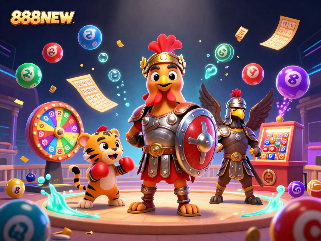 Engage with exciting lottery games at 888NEW while enjoying vibrant 3D animated scenes.