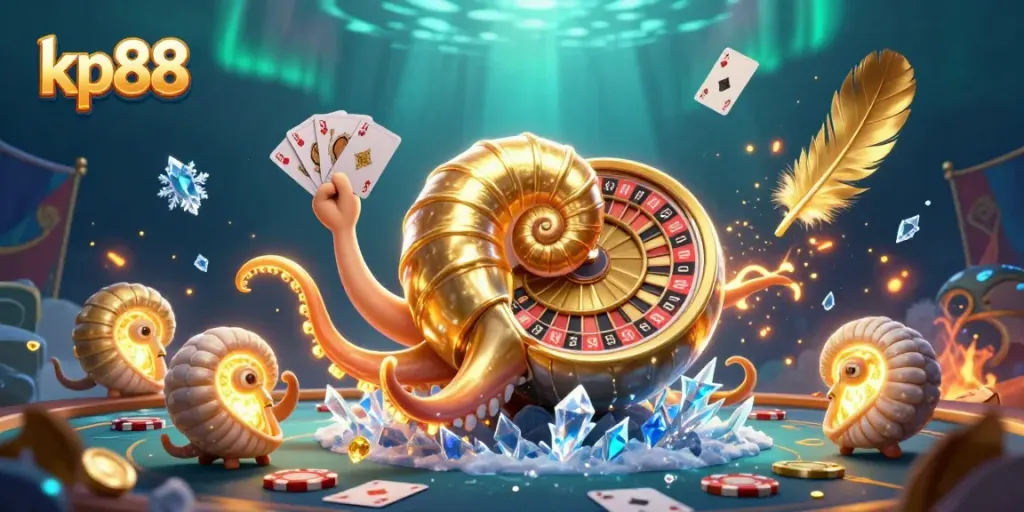 Spin the roulette wheel with KP88, featuring dynamic characters and casino elements.