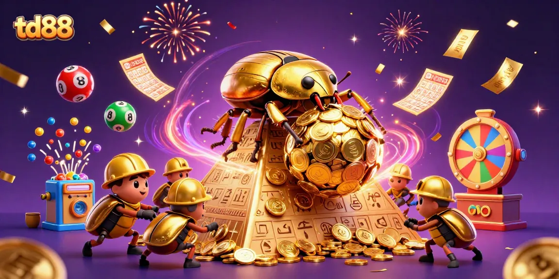Experience fun and winning at td88 with dynamic lottery balls, golden tickets, and casino symbols.