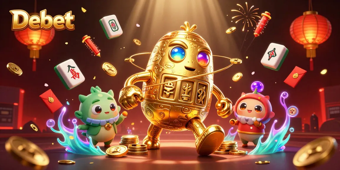 Engage with the thrilling casino adventure of Debet, featuring animated golden golems and festive casino elements.