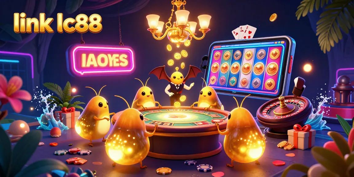 Experience thrilling games at link lc88, illuminated by bioluminescent glowworms in a vibrant casino scene.