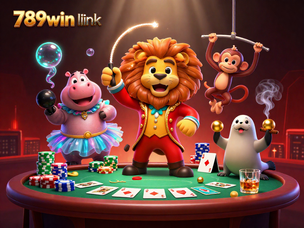 Celebrate big wins with the vibrant 789win link casino illustration featuring animated characters and poker elements.