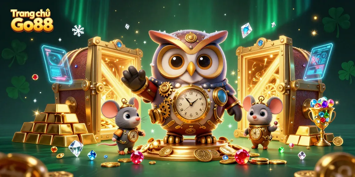 Spin the reels on Trang chủ Go88 with a vibrant 3D casino scene showcasing excitement and treasures.