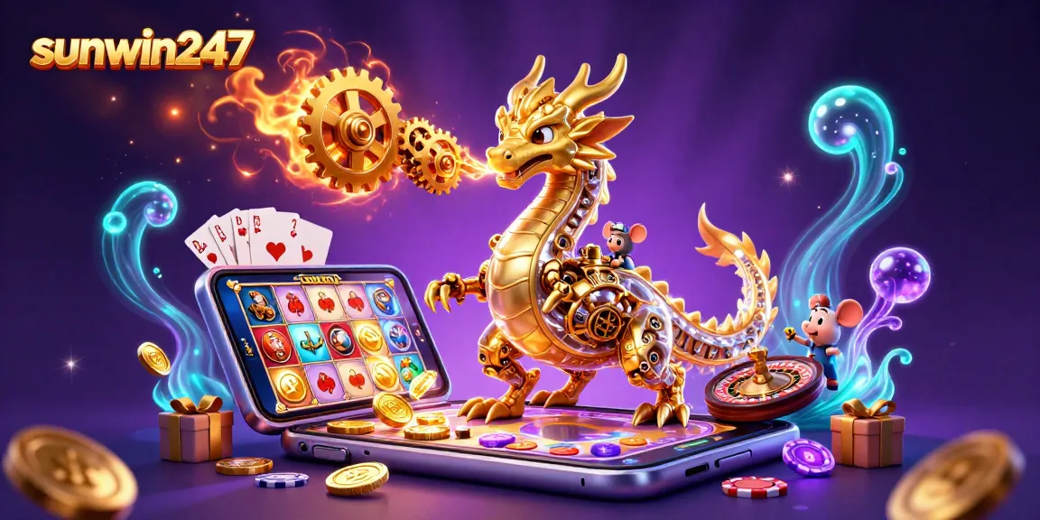 Experience the excitement at sunwin247 with dynamic gameplay and a magical 3D casino illustration.