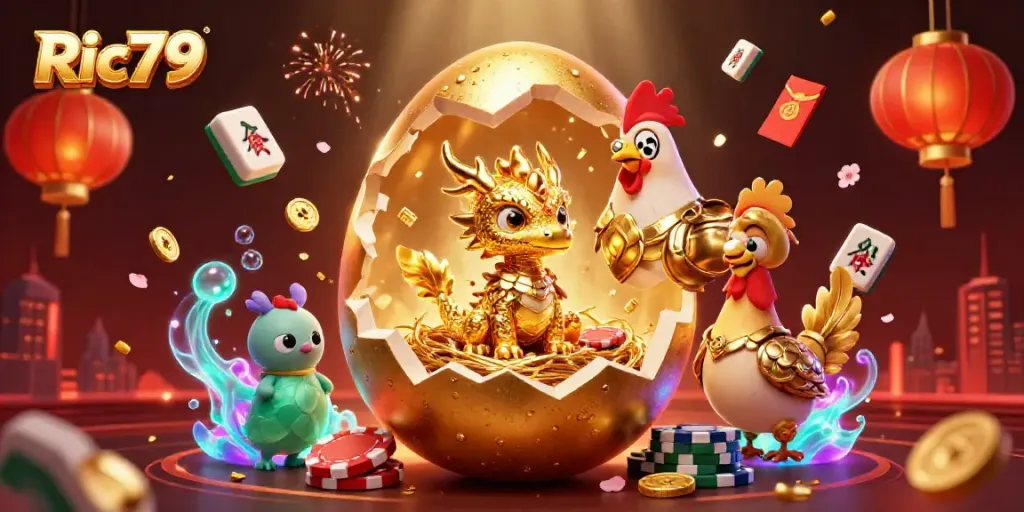Experience Ric79's excitement with a golden dragon and poker chips in a vibrant casino scene.