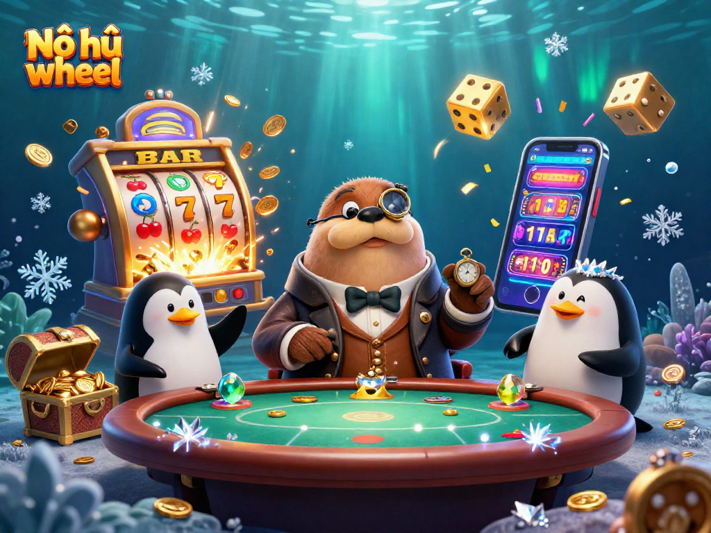 Nổ hũ wheel players enjoy thrilling gameplay amid vibrant casino elements and underwater ambiance.