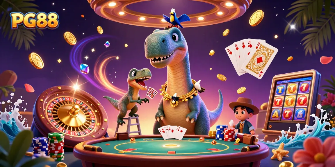 Experience thrilling wins at PG88 with a vibrant 3D casino scene filled with dynamic elements.