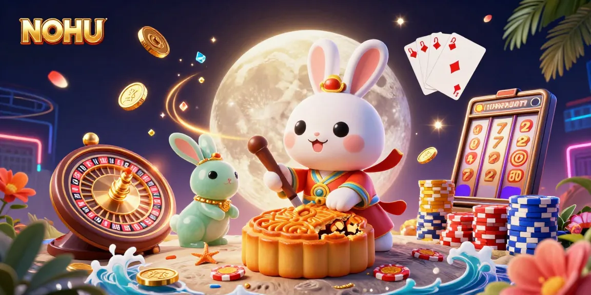 Spin and win at NOHU with this vibrant scene featuring cartoon characters and gambling elements.