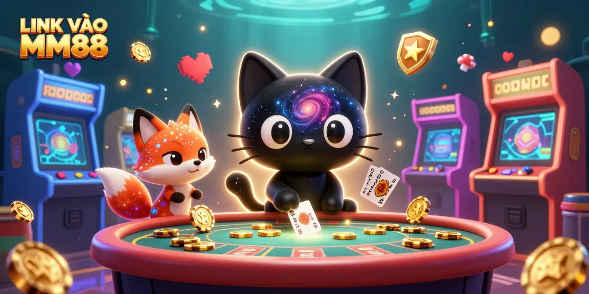 Engage with LINK VÀO MM88 in an exciting cosmic casino scene filled with vibrant game elements