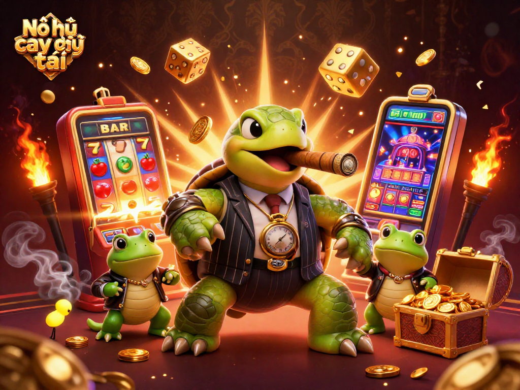 Nổ hũ cây phát tài illustrates a dynamic casino scene with characters and vibrant gaming elements.