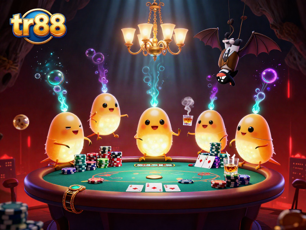 tr88 illuminates a vibrant cave casino scene with glowworms and a bat dealer