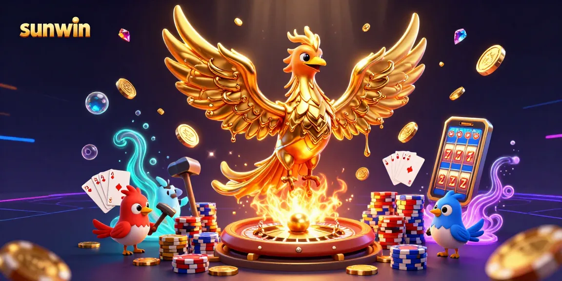 Win exciting bonuses with sunwin as golden phoenix emerges in a vibrant casino scene.
