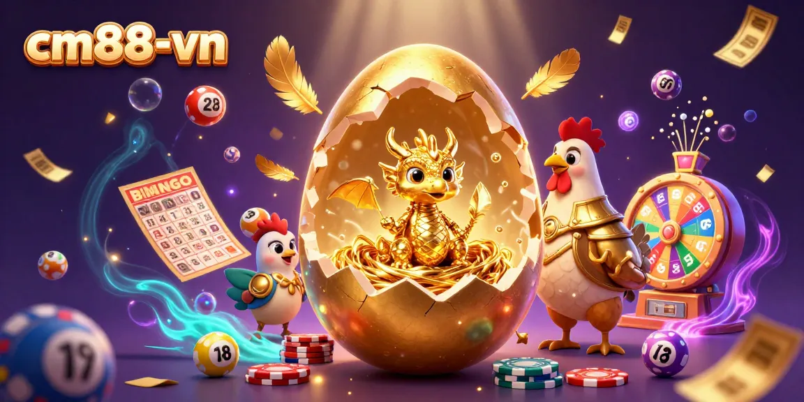 Experience thrilling gaming at cm88-vn with a golden dragon and vibrant casino elements.