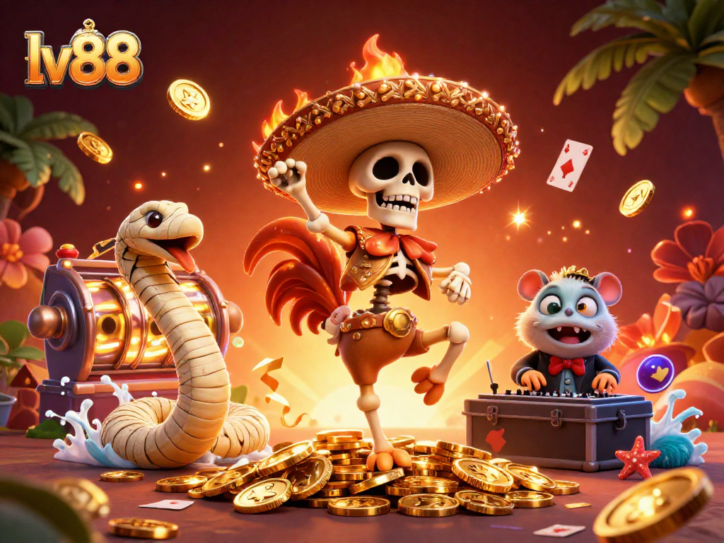Experience the thrill of lv88 with vibrant casino characters in a festive atmosphere celebrating big wins.