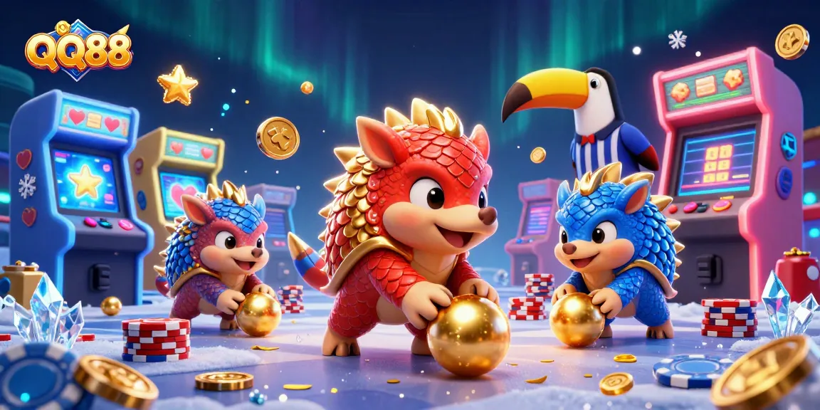 Experience thrilling gameplay and dynamic fun at QQ88 casino with lively pangolins amidst vibrant gaming elements.