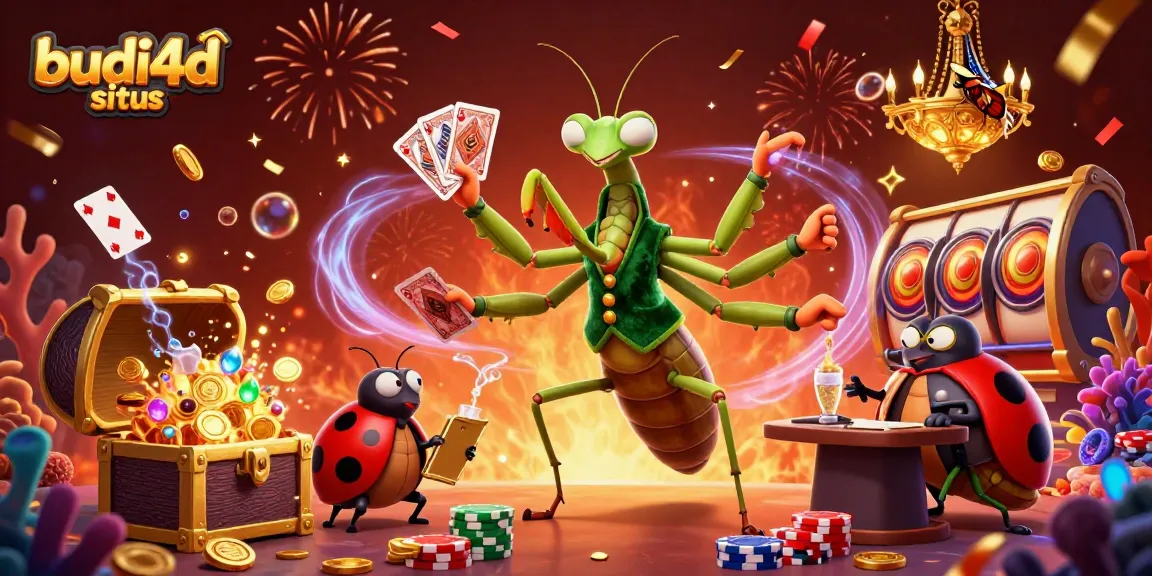 Experience the action at budi4d situs with vibrant characters engaging in thrilling casino play amidst treasure and celebration.