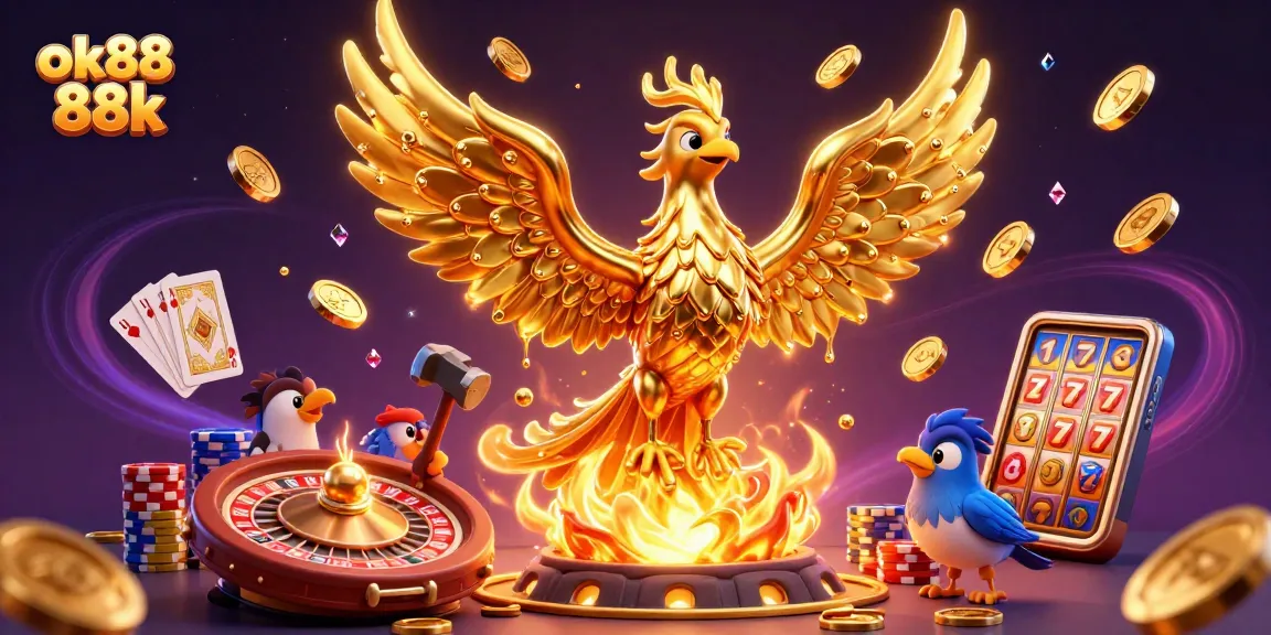Engage in thrilling gameplay with ok88 88k at a vibrant online casino featuring golden phoenix and rich game elements.