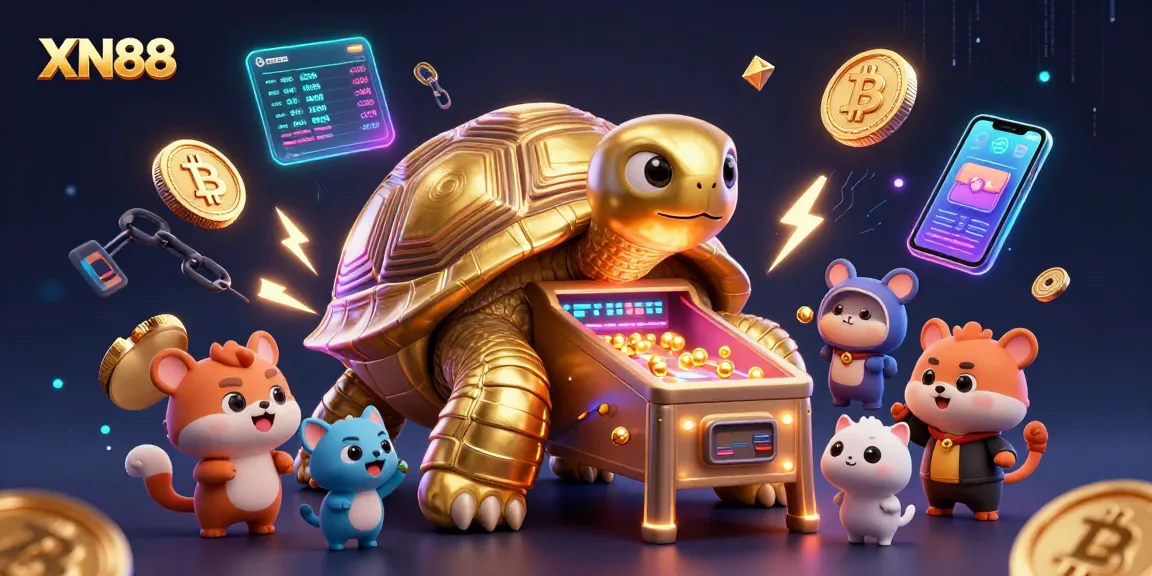 Engage with XN88's thrilling casino experience featuring vibrant 3D elements and golden tortoise.