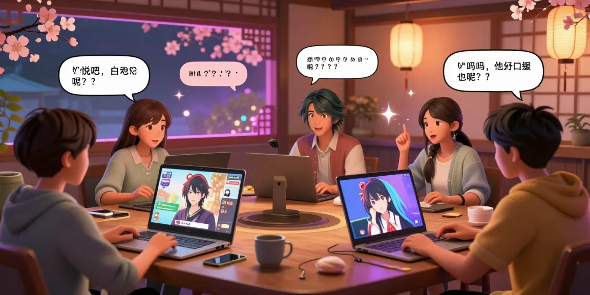 Dynamic scene illustrating engaging ai chat hentai conversations in a colorful virtual setting.