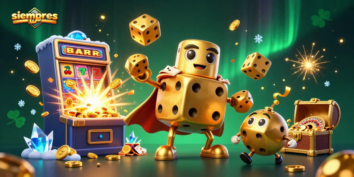 Experience excitement with siempreeslunes as the golden dice and slot machine create a thrilling casino scene.
