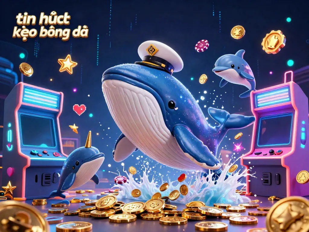 Experience the thrill of tin tức kèo bóng đá with engaging visuals of a whale and dolphin in a golden sea of coins.